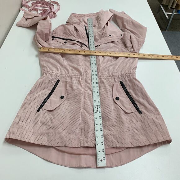 BCBGeneration Double Zip Jacket Women M Pink Snap Button Bungee Tie Waist Hoodie - Picture 8 of 16